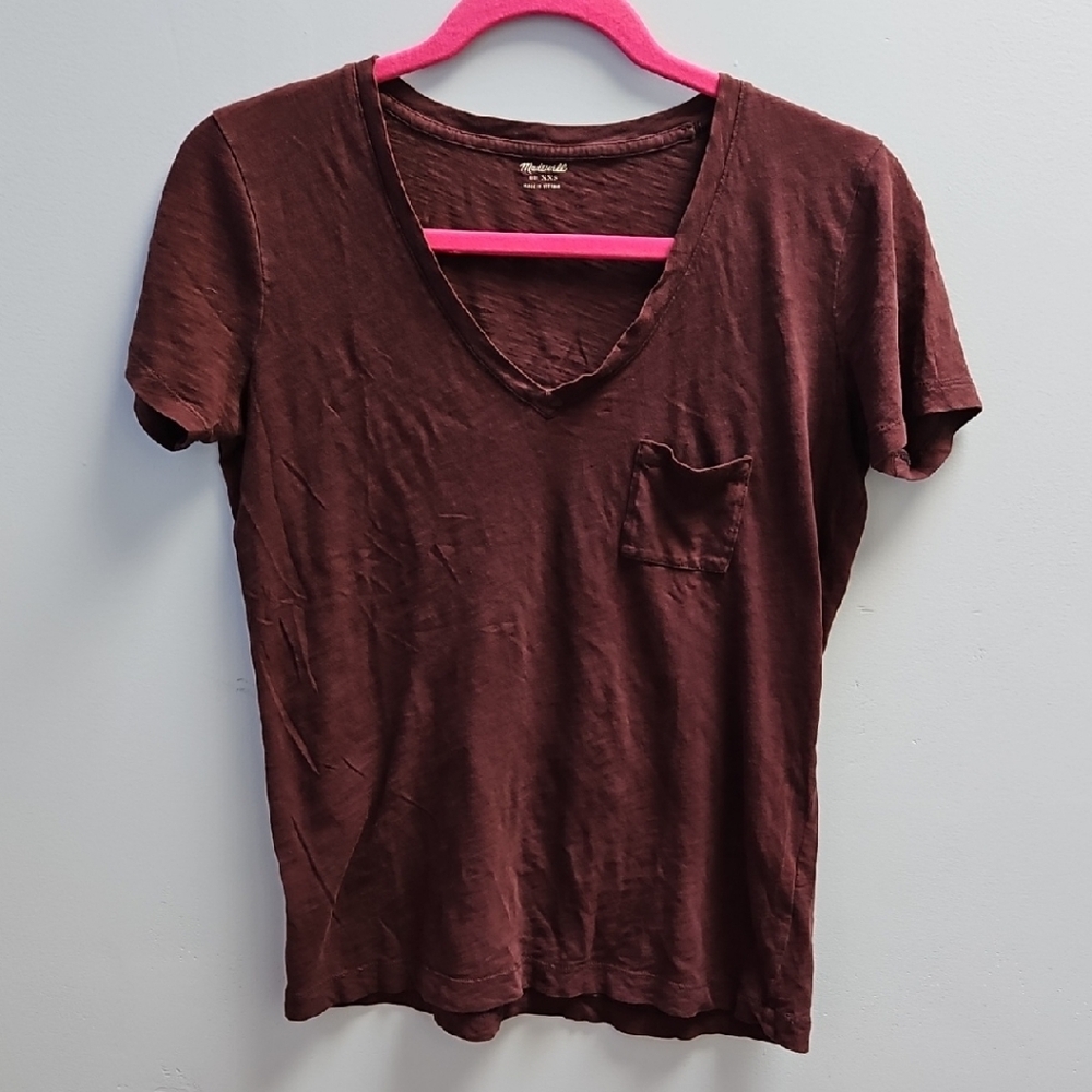 Madewell Maroon Fitted Short Sleeve V-Neck T-Shirt